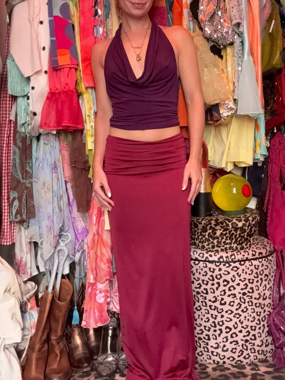 Peppermayo Burgundy Maxi Skirt — Sleek Floor-Length Silhouette
